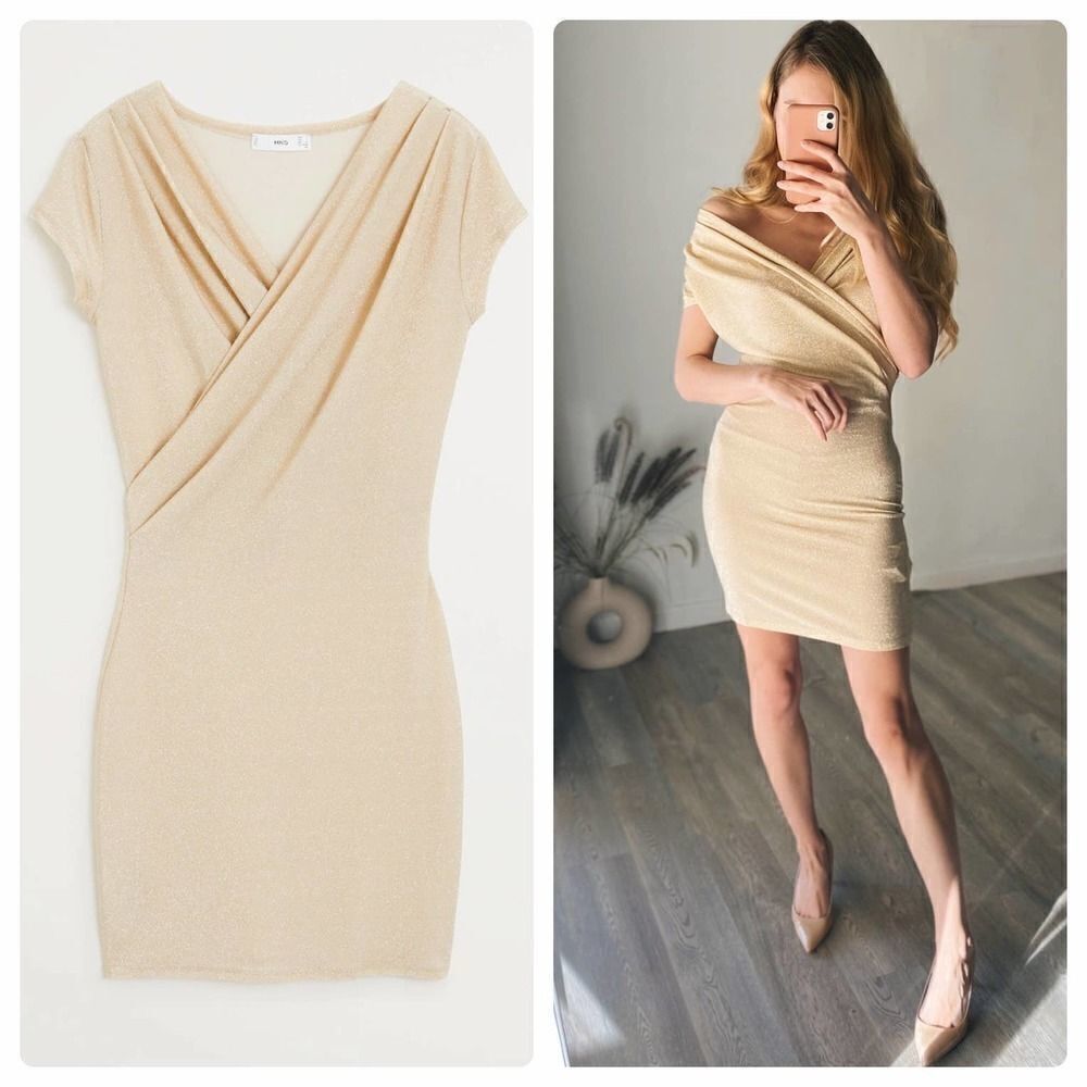 Mango Gold Wrap Effect Dress Short